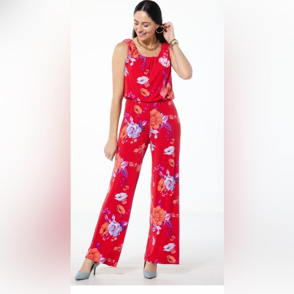 IMAN Red Floral Jumpsuit - Picture 1 of 4